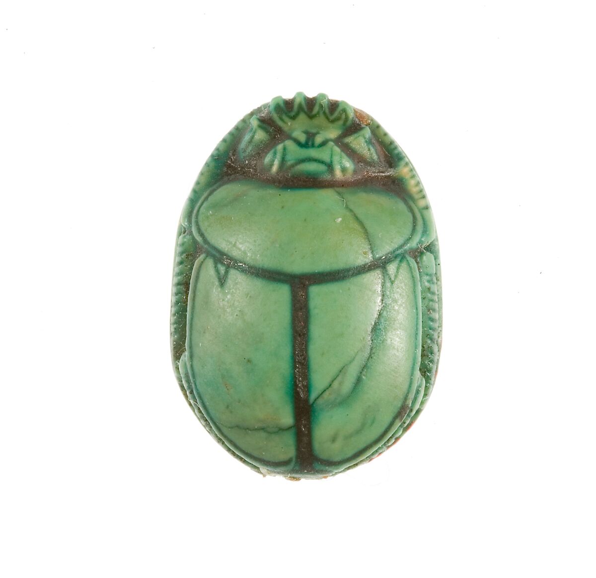 Scarab Inscribed with the Name Maatkare (Hatshepsut) Flanked by Two Red Crowns, Steatite (glazed)
