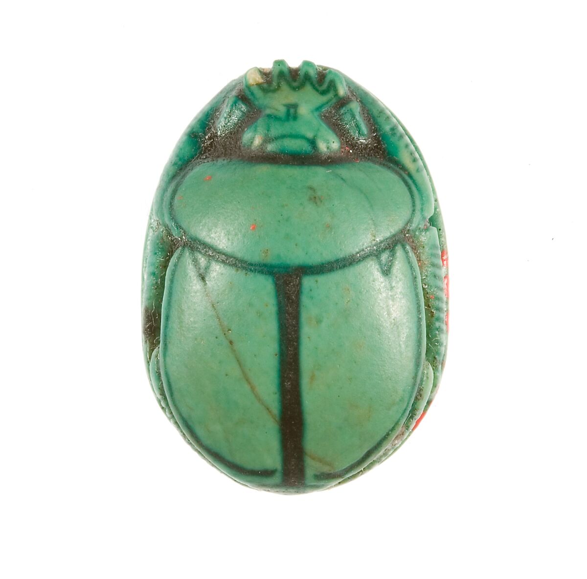 Scarab Inscribed with the Name Maatkare (Hatshepsut) Flanked by Two Red Crowns, Steatite (glazed)
