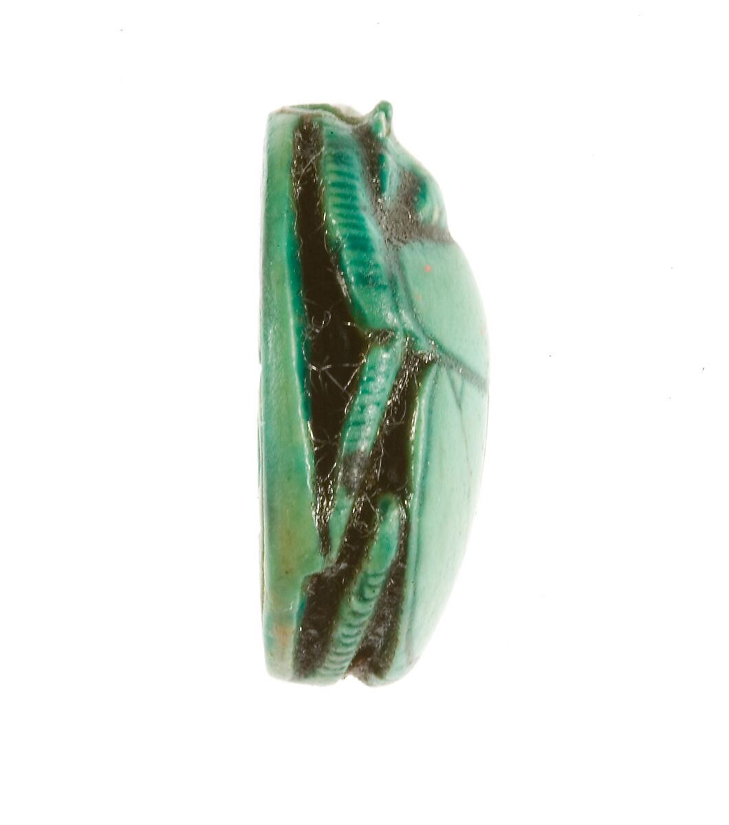 Scarab Inscribed with the Name Maatkare (Hatshepsut) Flanked by Two Red Crowns, Steatite (glazed)