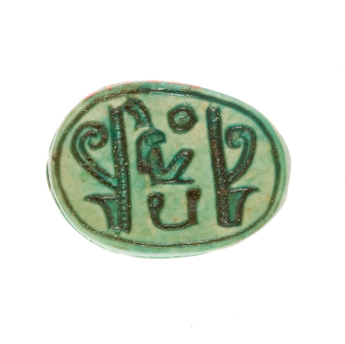 Scarab Inscribed with the Name Maatkare (Hatshepsut) Flanked by Two Red Crowns, Steatite (glazed) 