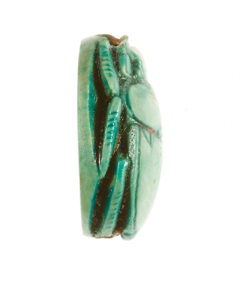 Scarab Inscribed with the Name Maatkare (Hatshepsut) Flanked by Two Red Crowns, Steatite (glazed)