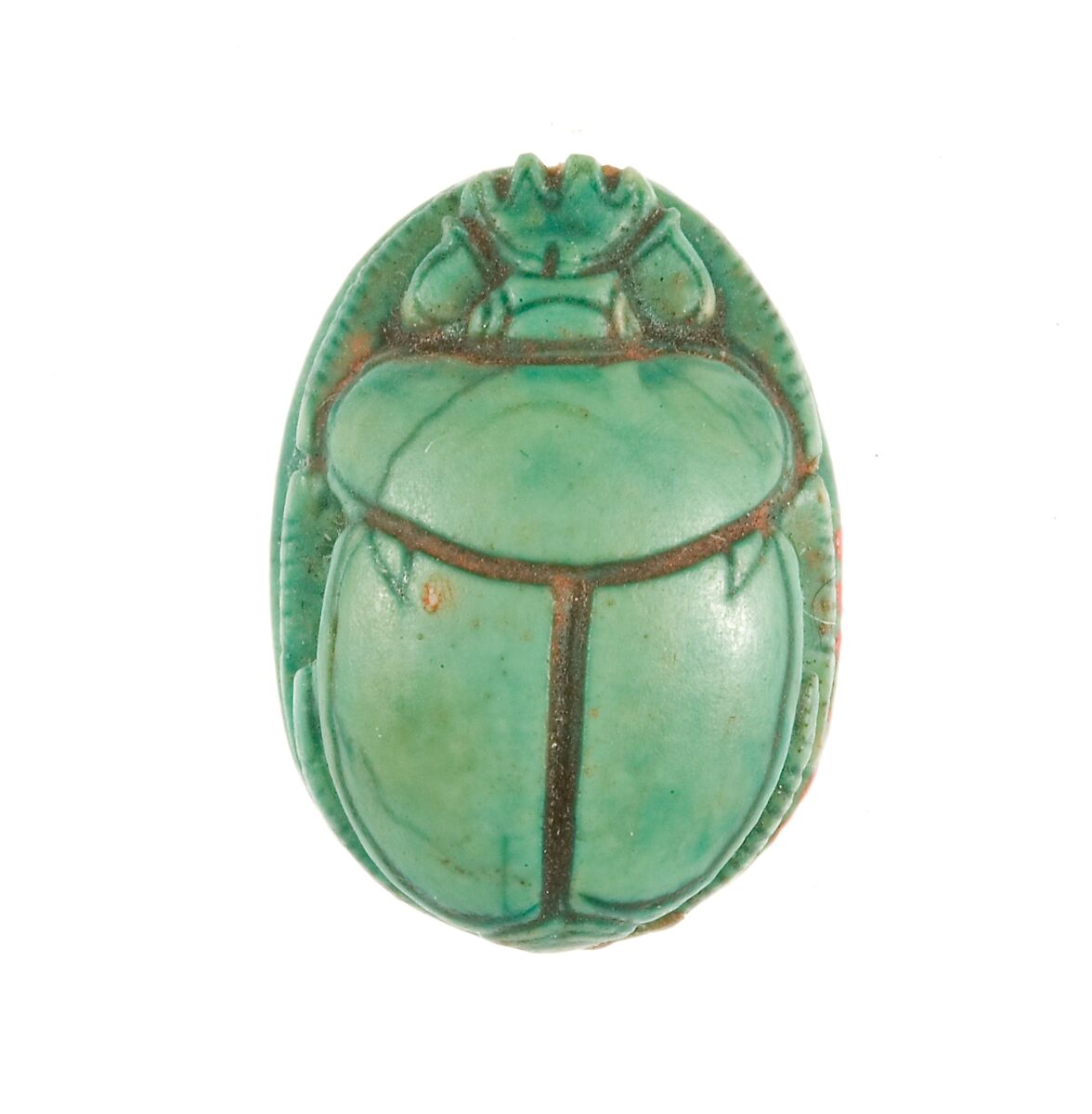 Scarab Inscribed with the Name Maatkare (Hatshepsut) Flanked by Two Red Crowns, Steatite (glazed)