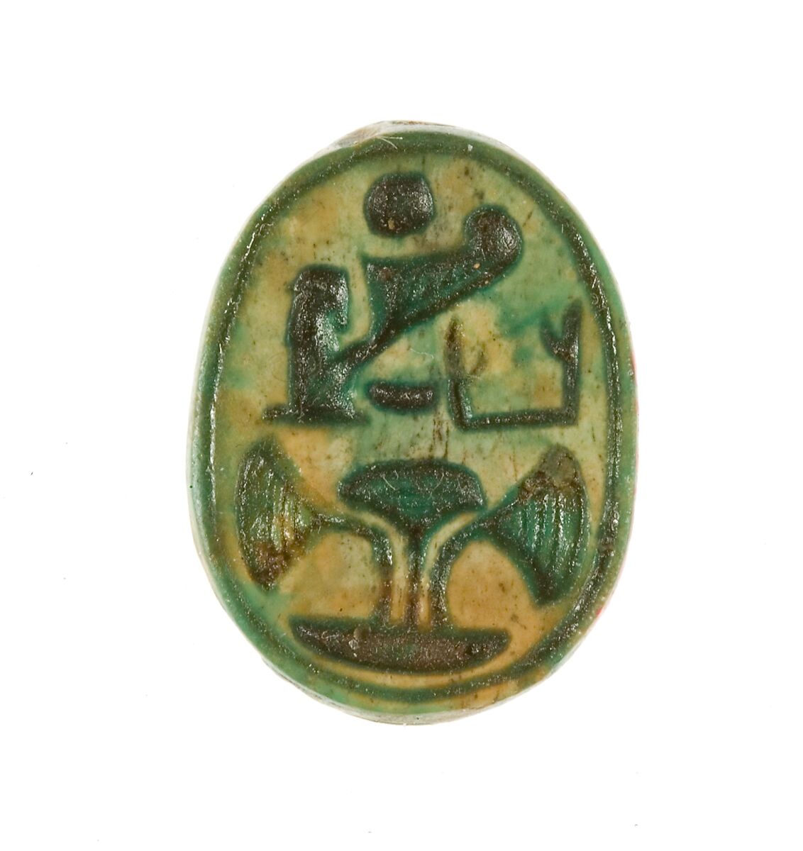 Scarab Inscribed with the Name Maatkare Over a Papyrus Thicket, Steatite (glazed) 