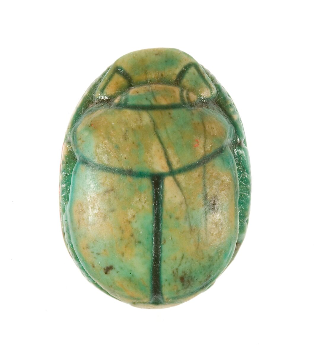 Scarab Inscribed with the Name Maatkare Over a Papyrus Thicket, Steatite (glazed)