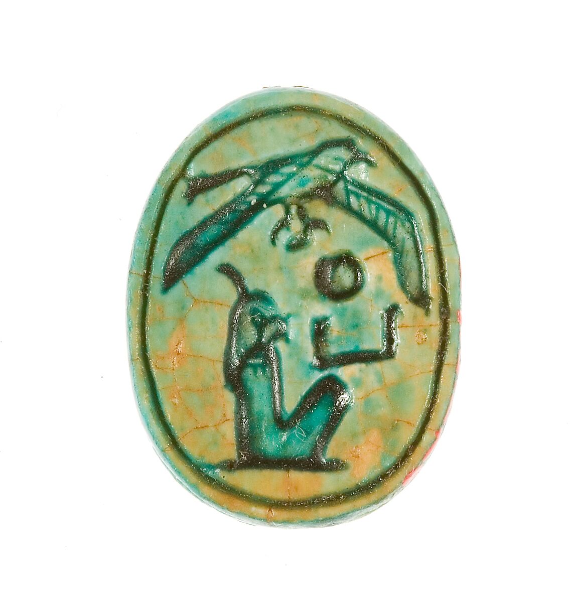Scarab Inscribed with the Name Maatkare (Hatshepsut) with a Falcon Above, Steatite (glazed) 
