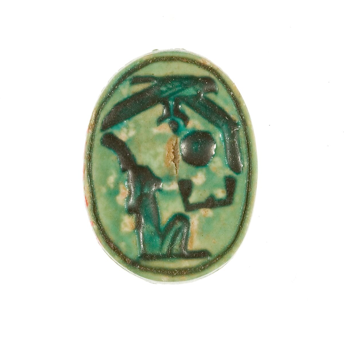 Scarab Inscribed with the Name Maatkare (Hatshepsut) with a Falcon Above, Steatite (glazed) 