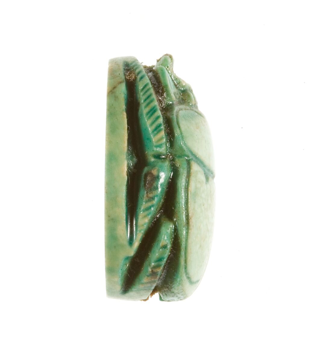 Scarab Inscribed with the Name Maatkare (Hatshepsut) with a Falcon Above, Steatite (glazed)