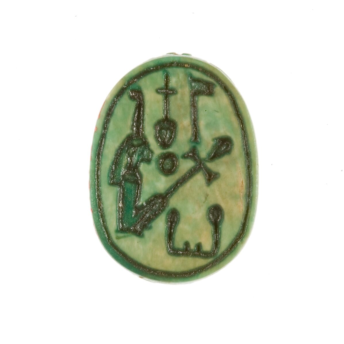 Scarab Inscribed for the Perfect God Maatkare (Hatshepsut), Steatite (glazed) 