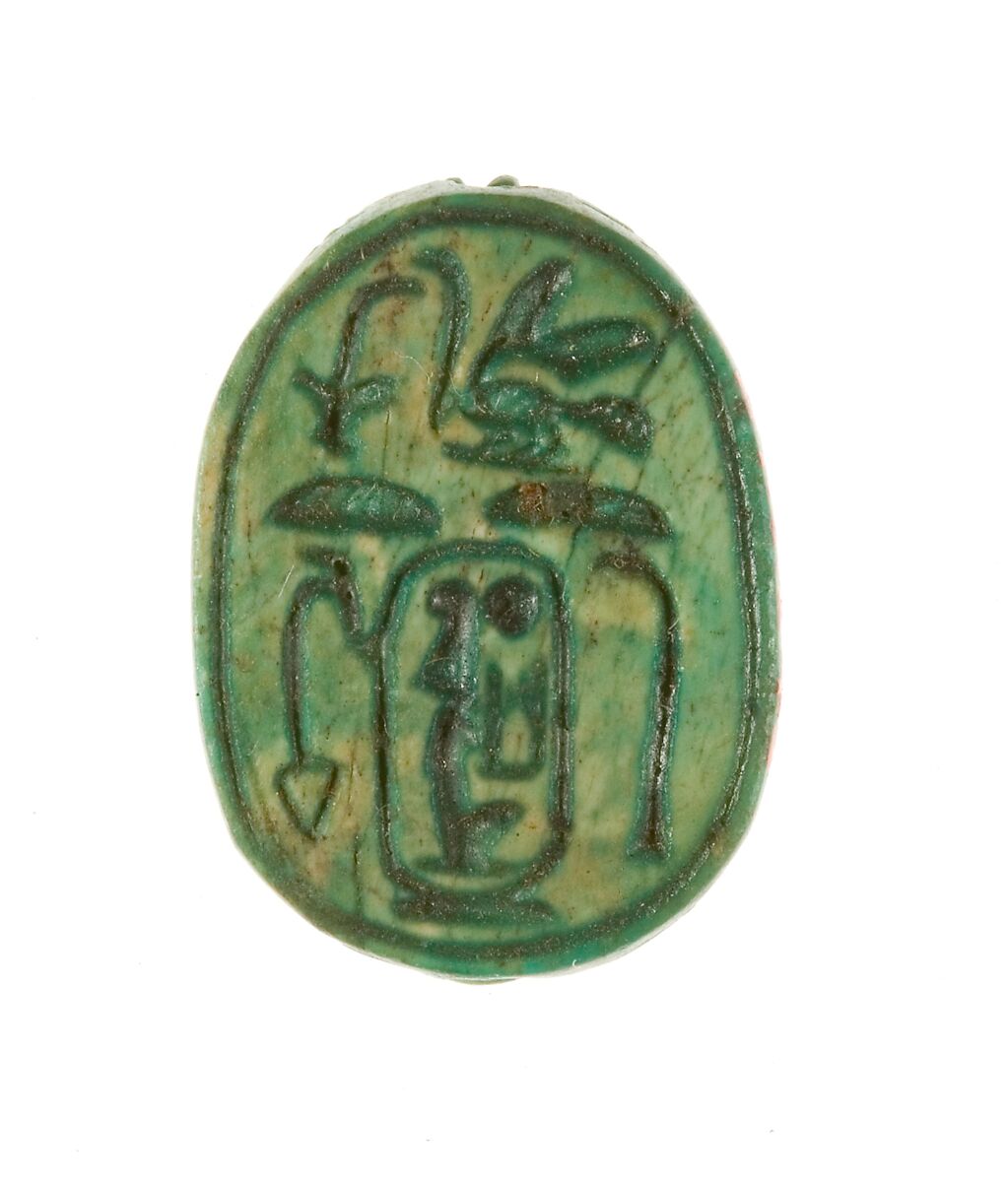 Scarab Inscribed King of Upper and Lower Egypt Maatkare, Having Dominion, Steatite (glazed) 