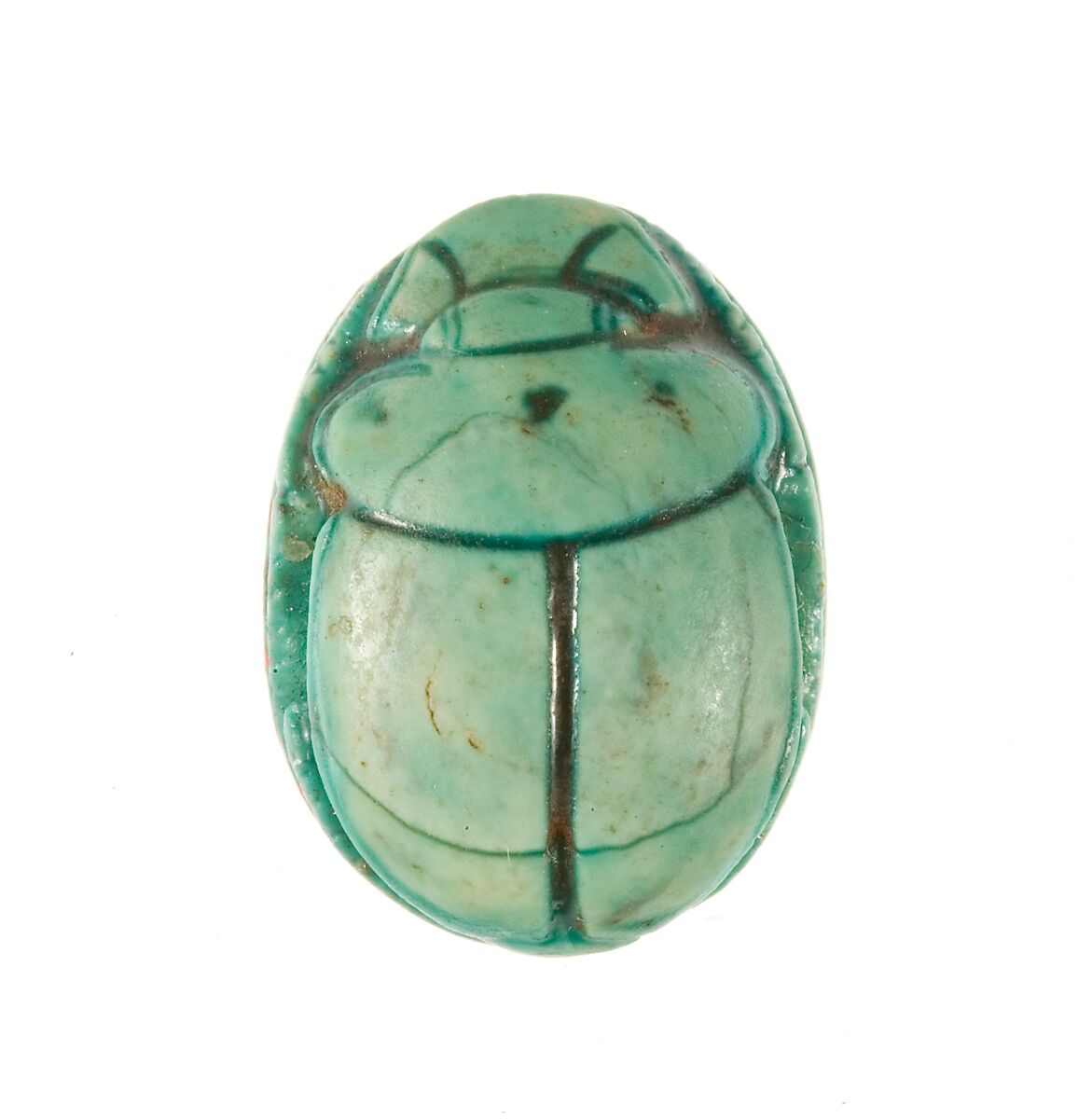 Scarab Inscribed Lord of the Two Lands Maatkare Flanked by Falcons, Steatite (glazed)