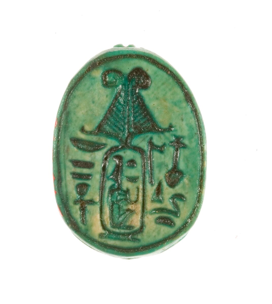 Scarab Inscribed Perfect God, Lord of the Two Lands Maatkare (Hatshepsut), Given Life Forever, Steatite (glazed) 