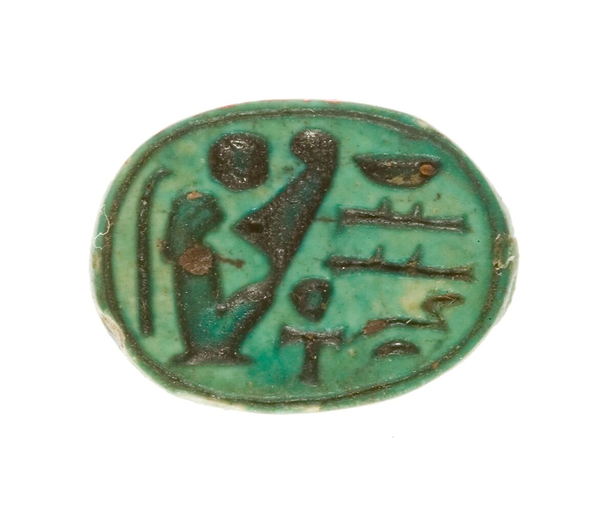 Scarab Inscribed Lord of the Two Lands Maatkare (Hatshepsut), Living Forever, Steatite (glazed) 