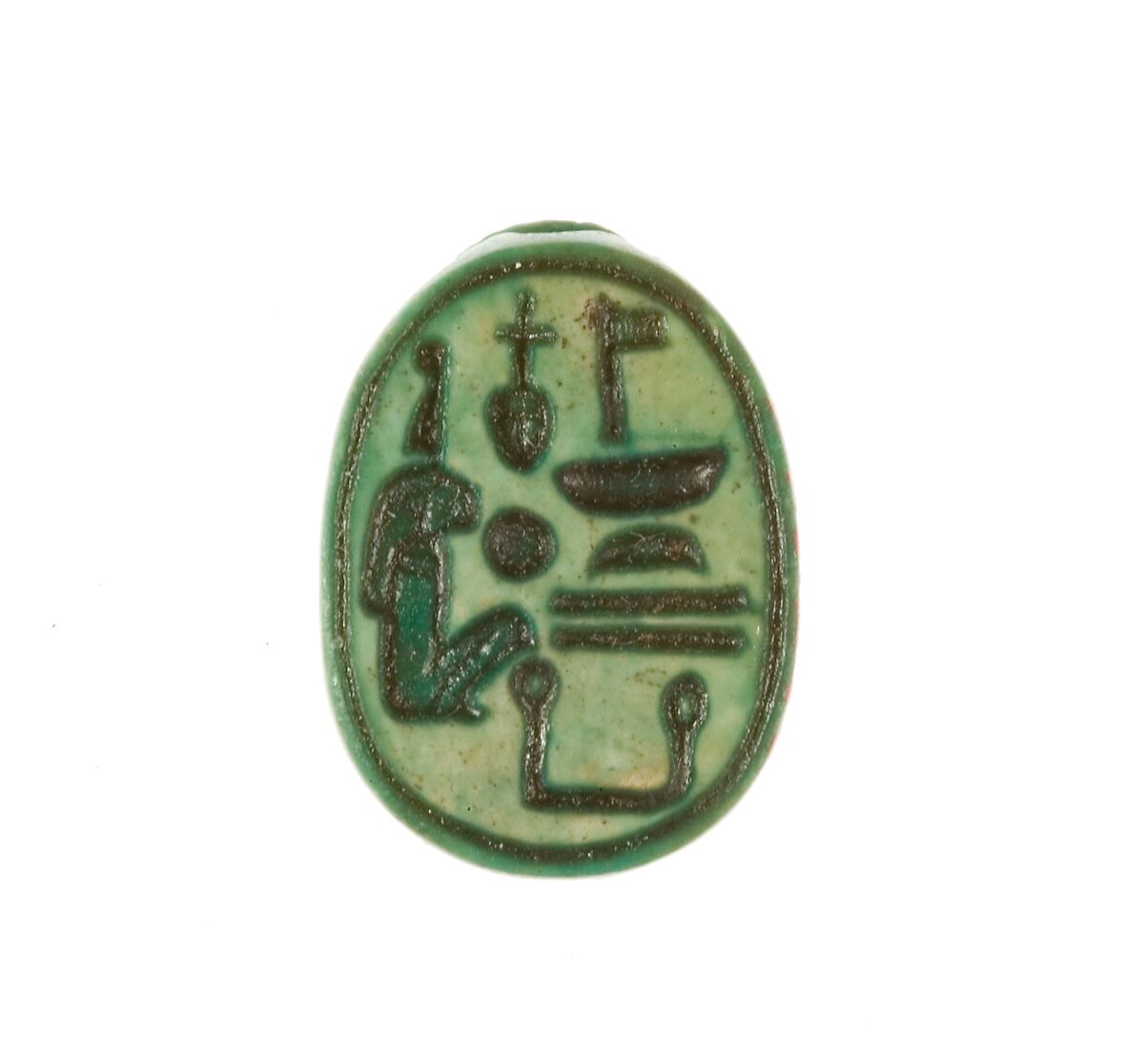 Scarab Inscribed Perfect God, Lord of the Two Lands Maatkare (Hatshepsut), Steatite (glazed) 