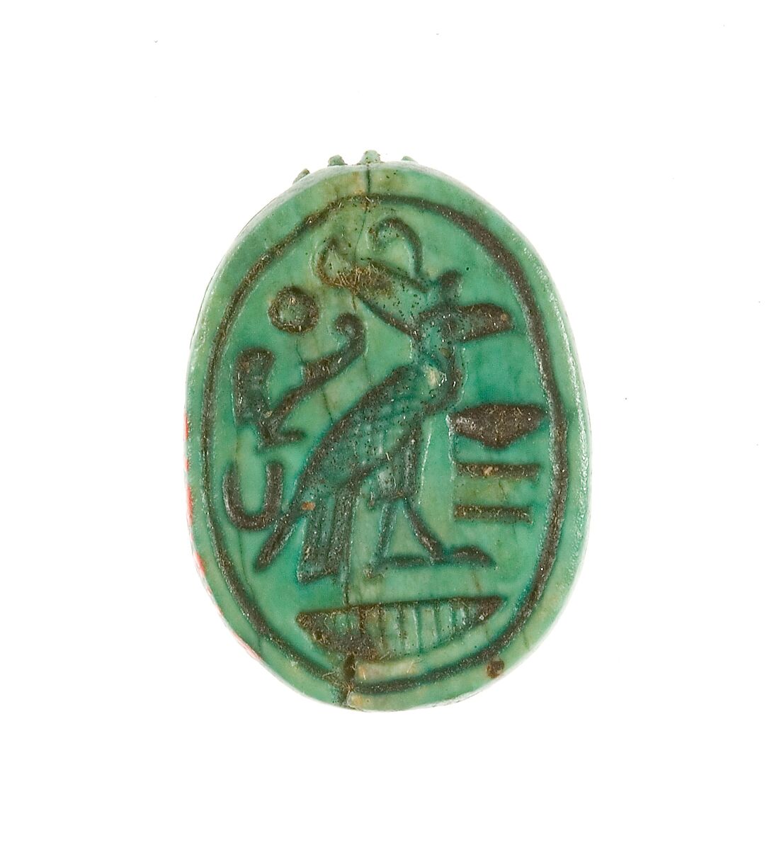 Scarab Lord of the Two Lands Maatkare (Hatshepsut), with Nekhbet Vulture Wearing the Double Crown, Steatite (glazed) 
