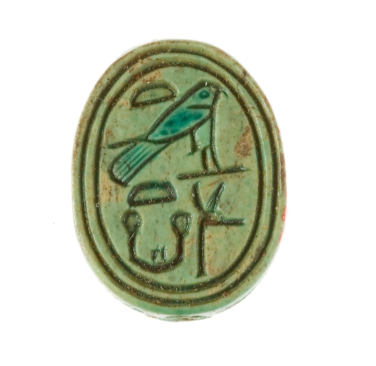 Scarab Inscribed for the Female Horus Wosretkau (Hatshepsut), Steatite (glazed) 