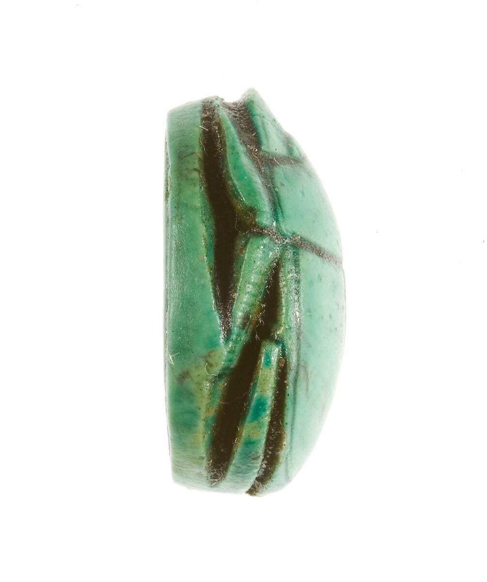 Scarab Inscribed Daughter of Re, with Winged Maat, Steatite (glazed)