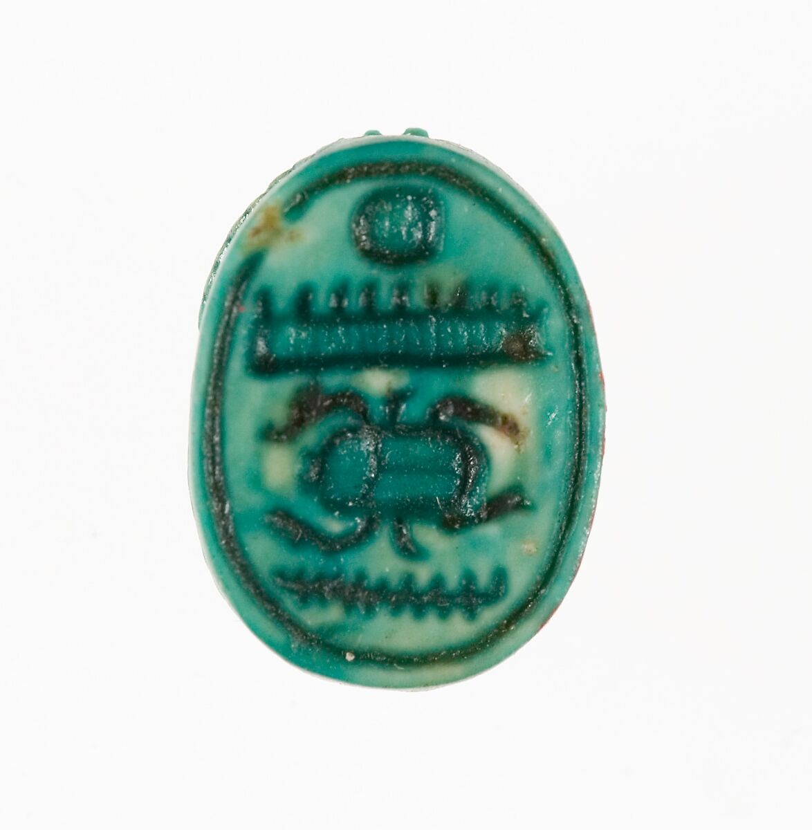 Scarab Inscribed with the Throne Name of Thutmose III, Steatite (glazed) 