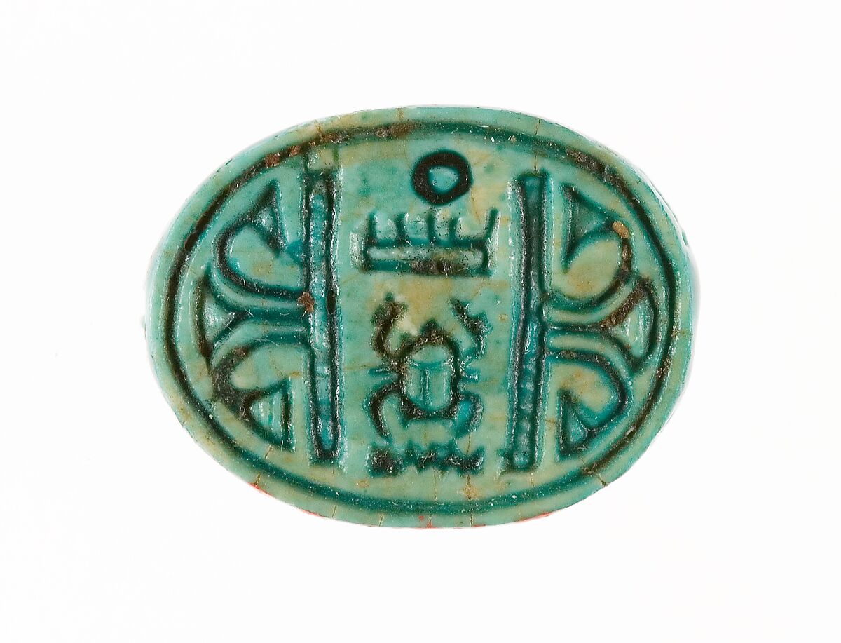 Scarab Inscribed with the Throne Name of Thutmose III, Steatite (glazed) 