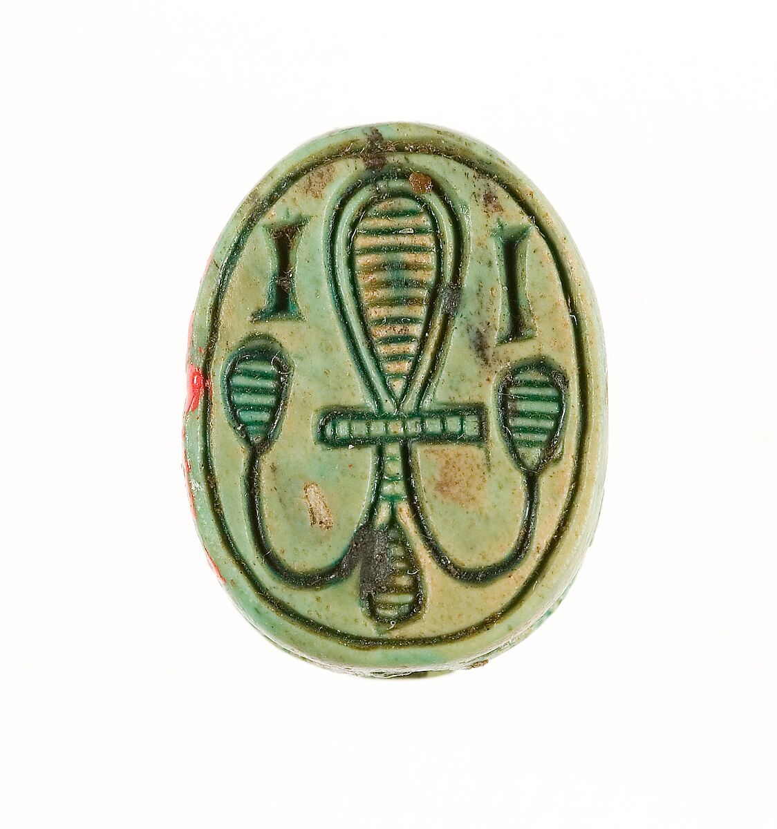 Scarab Inscribed with a Geometric Pattern, Steatite (glazed) 