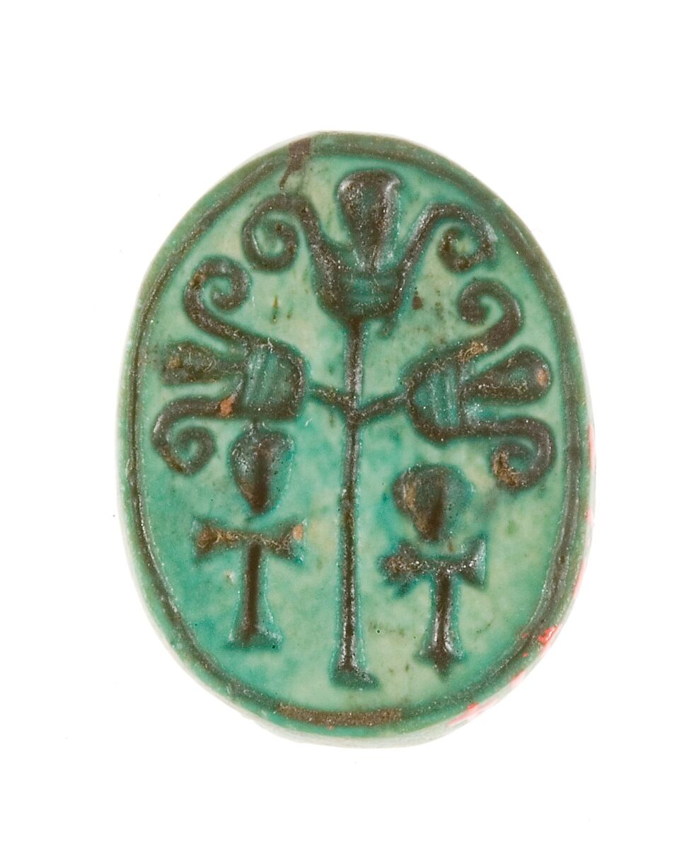 Scarab Inscribed with a Hieroglyphic Motif, Steatite (glazed) 