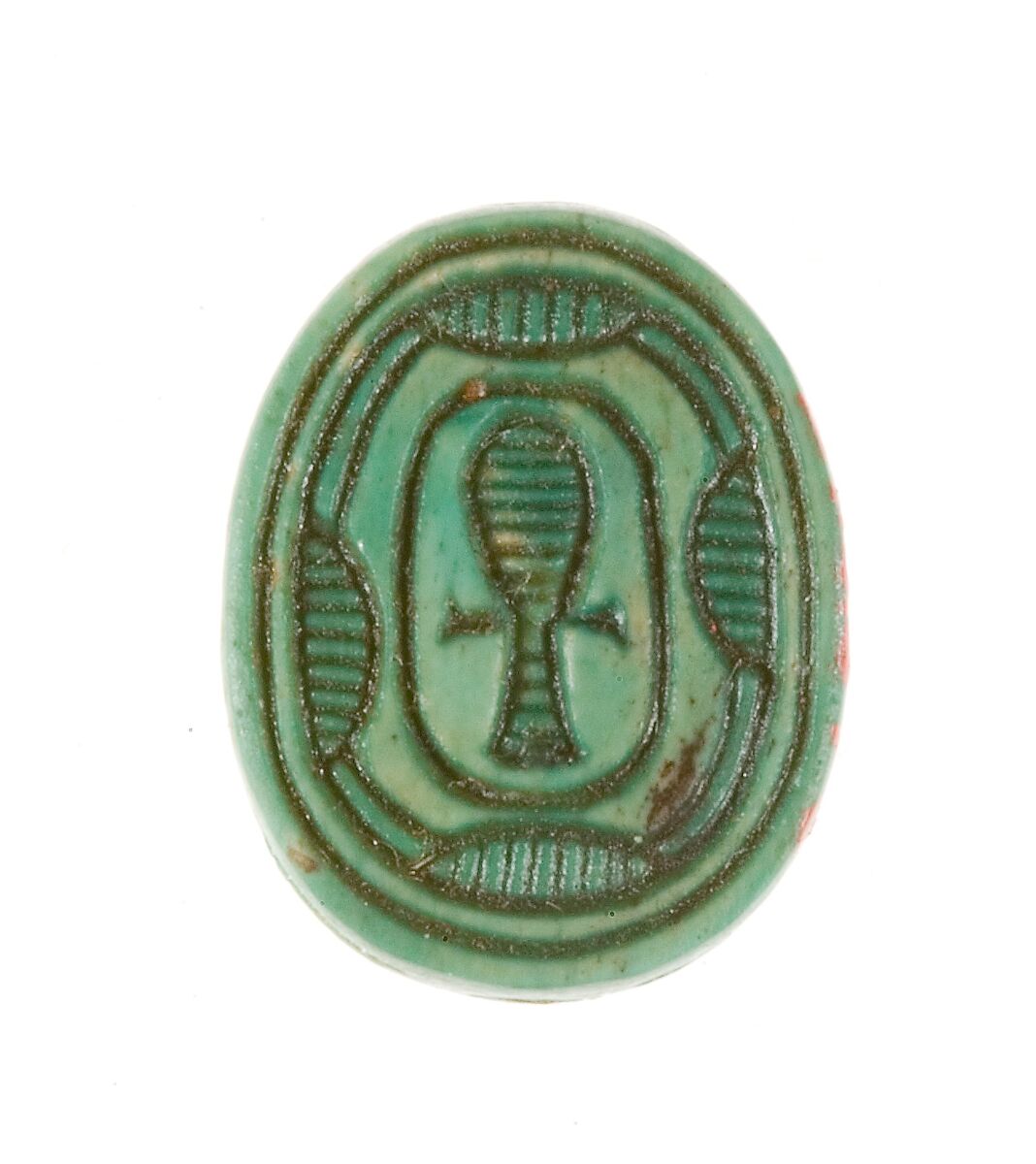 Scarab Inscribed with a Hieroglyphic Motif, Steatite (glazed) 