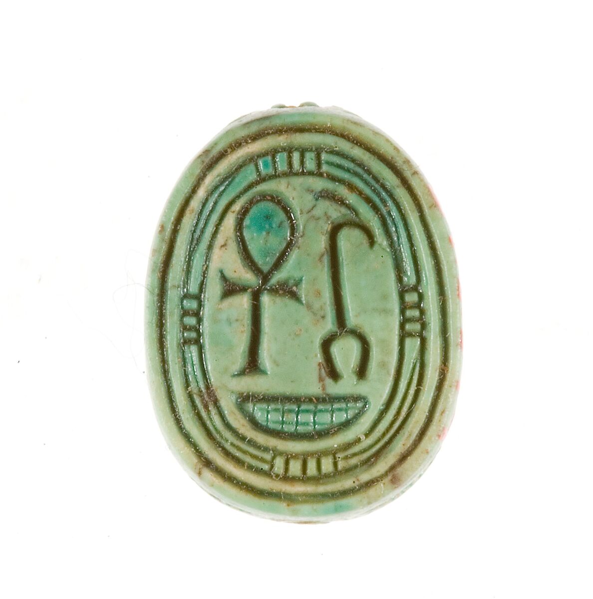 Scarab Inscribed with a Hieroglyphic Motif, Steatite (glazed) 