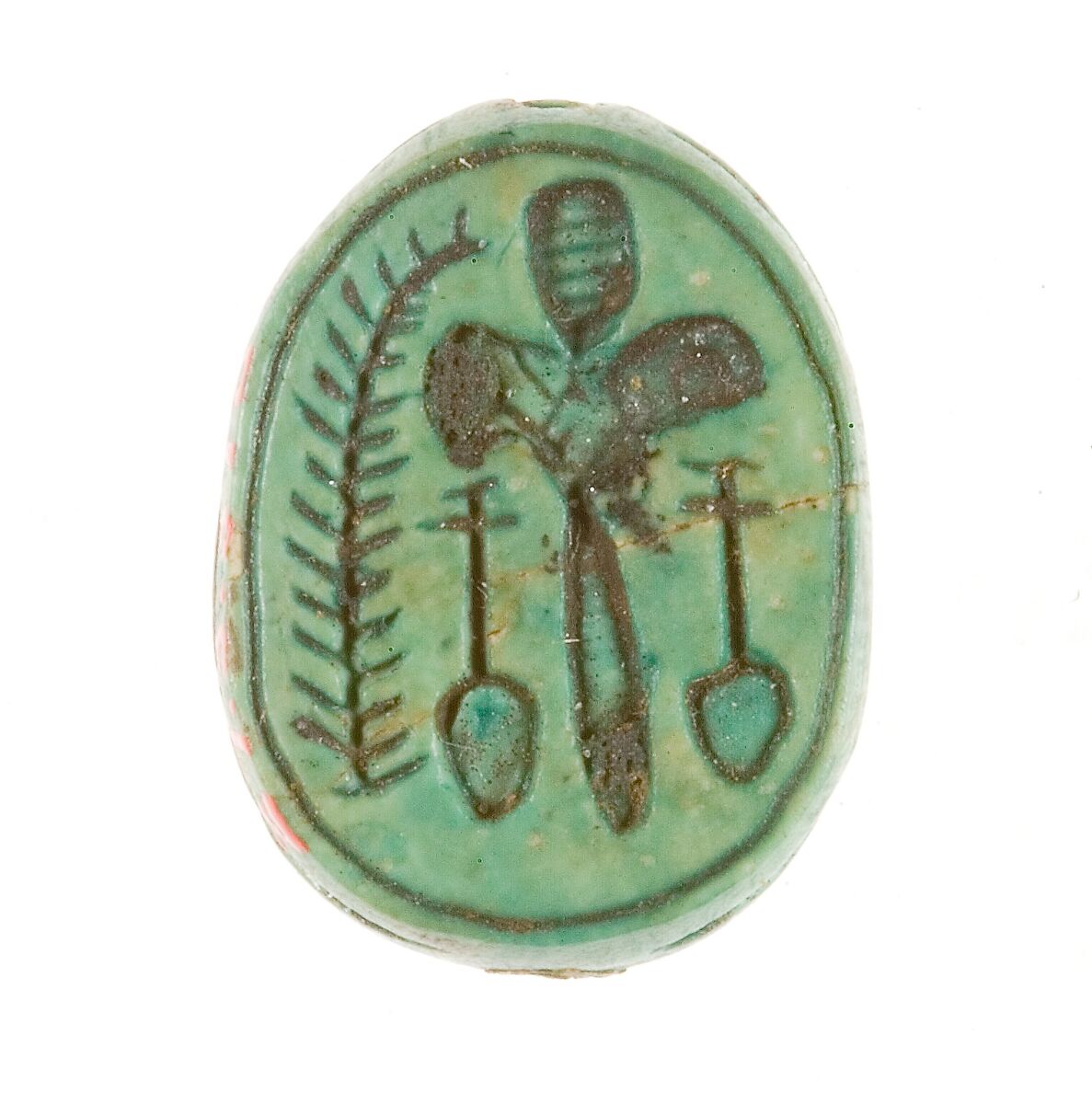 Scarab Inscribed with a Hieroglyphic Motif, Steatite (glazed) 