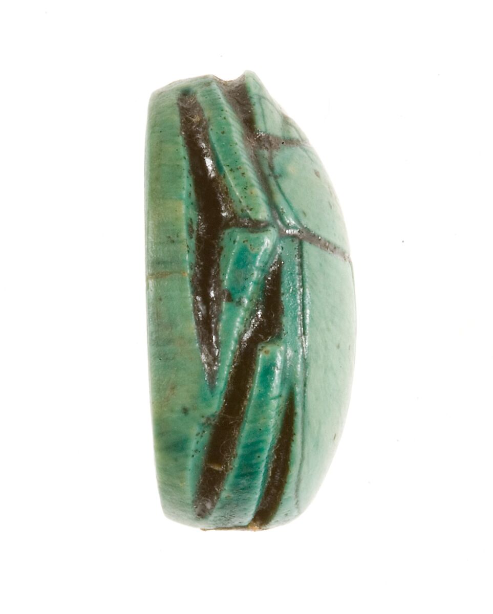 Scarab Inscribed with a Hieroglyphic Motif, Steatite (glazed)