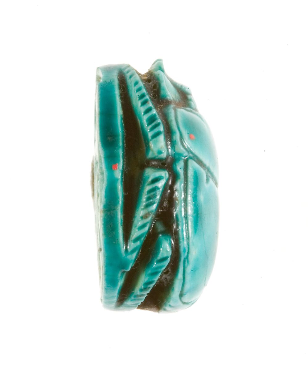 Scarab Inscribed with a Hieroglyphic Motif, Steatite (glazed)