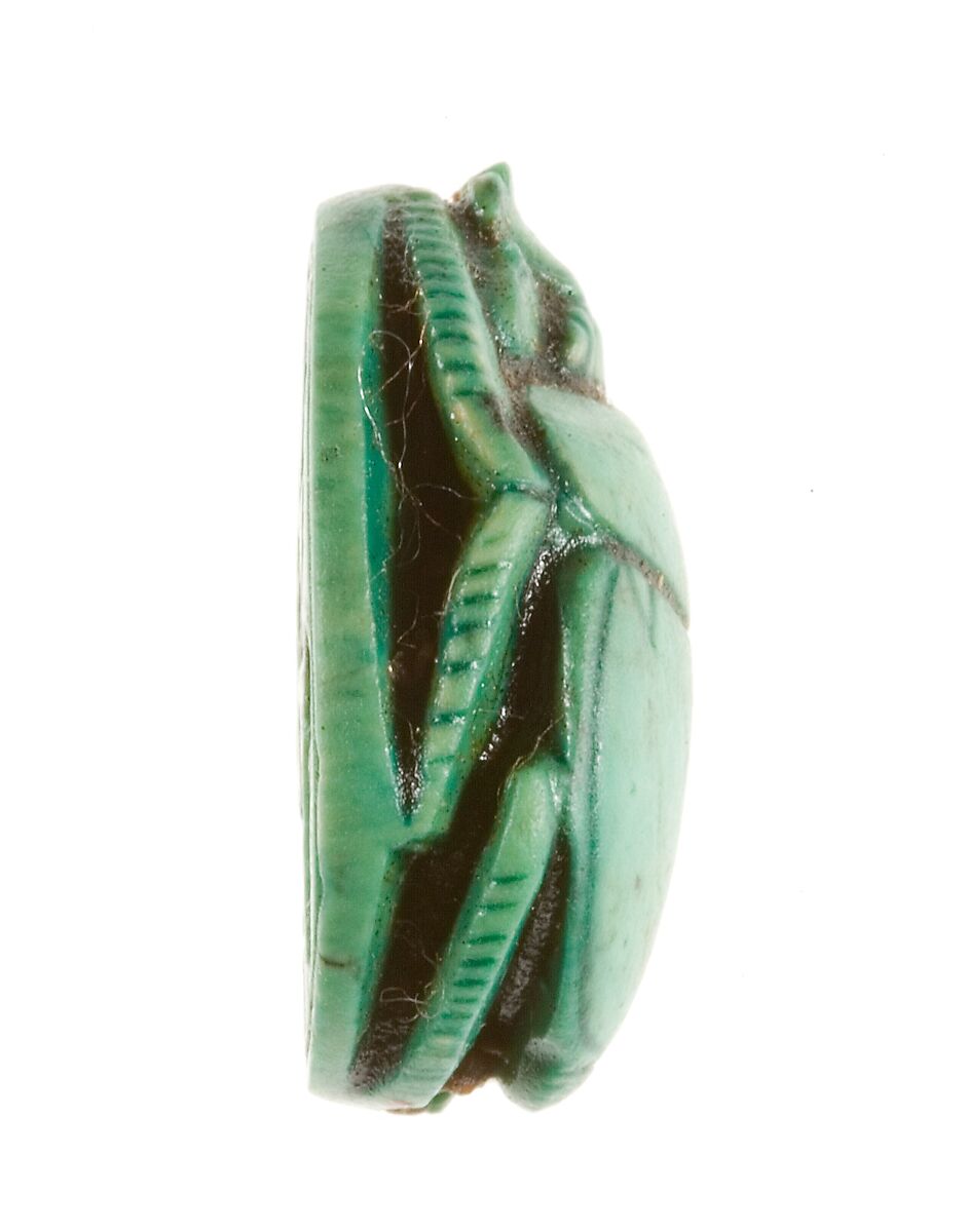 Scarab Inscribed with a Hieroglyphic Motif, Steatite (glazed)