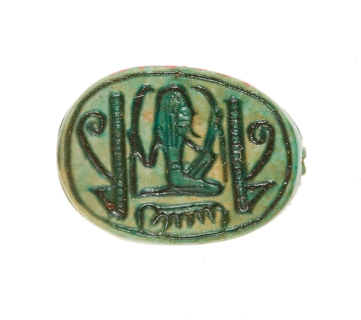 Scarab Inscribed with a Hieroglyphic Motif, Steatite (glazed) 