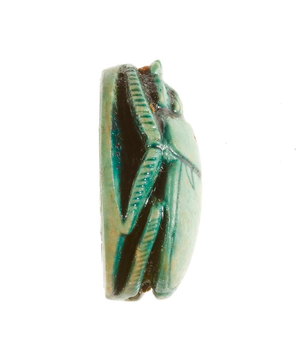 Scarab Inscribed with a Hieroglyphic Motif, Steatite (glazed)
