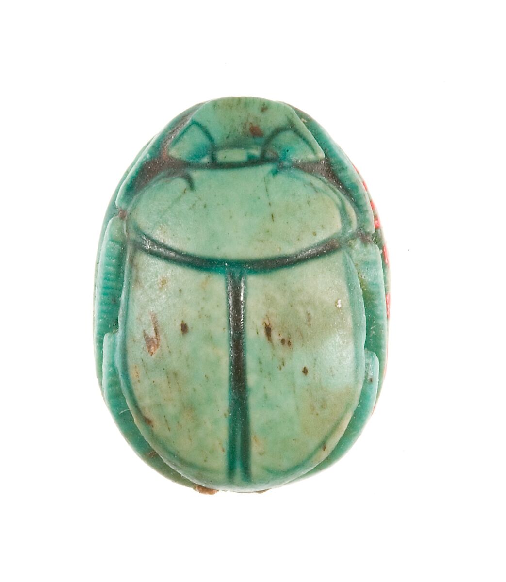 Scarab Inscribed with a Hieroglyphic Motif, Steatite (glazed)