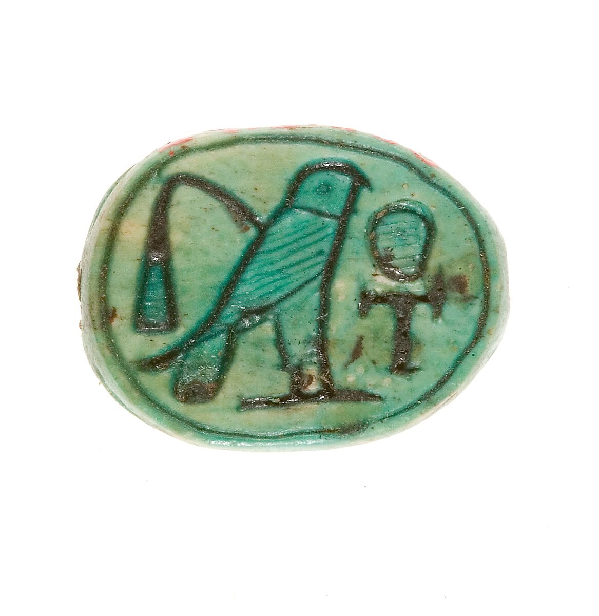 Scarab Inscribed with a Hieroglyphic Motif, Steatite (glazed) 