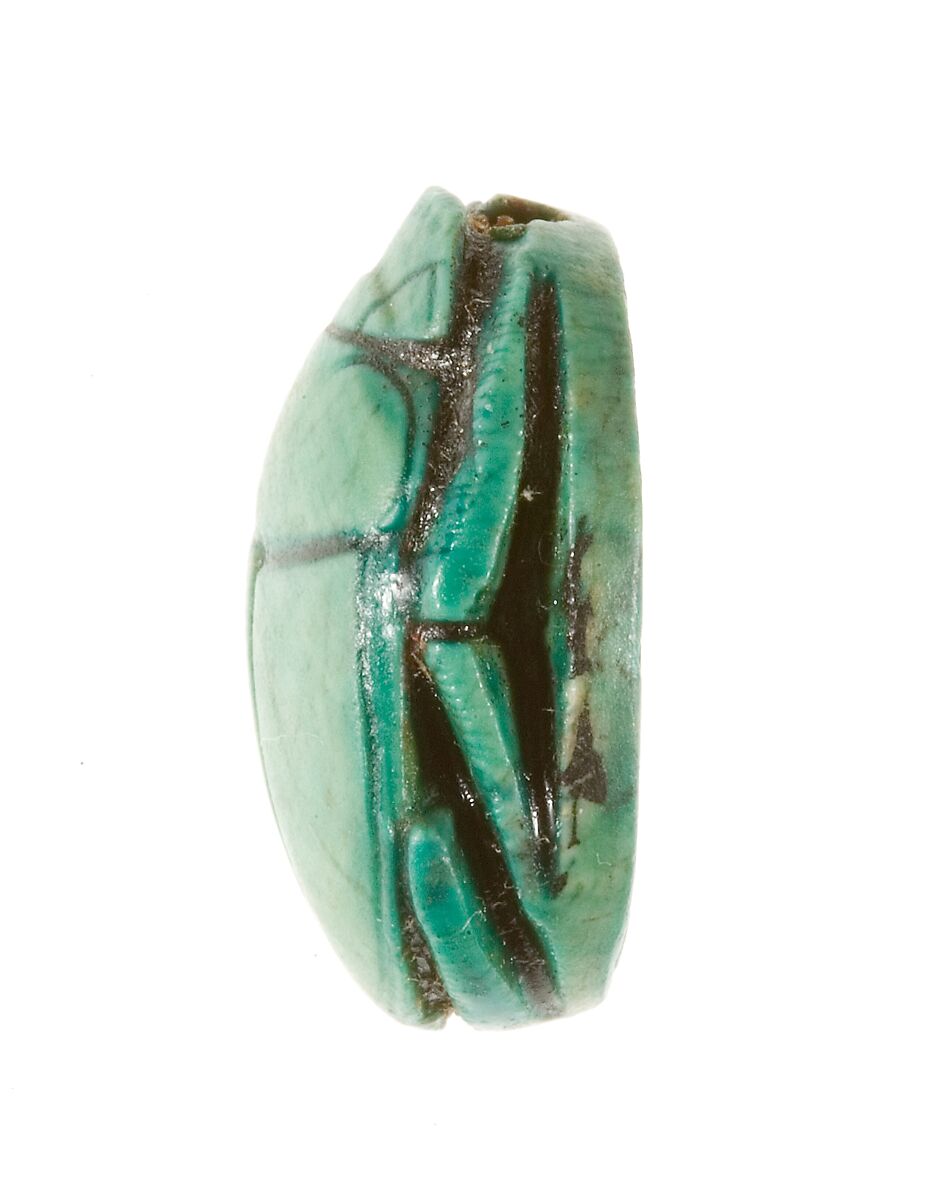 Scarab Inscribed with a Hieroglyphic Motif, Steatite (glazed)