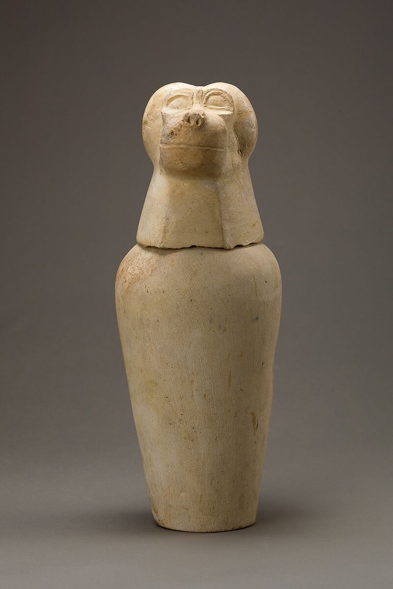 Canopic jar with baboon head, Limestone 