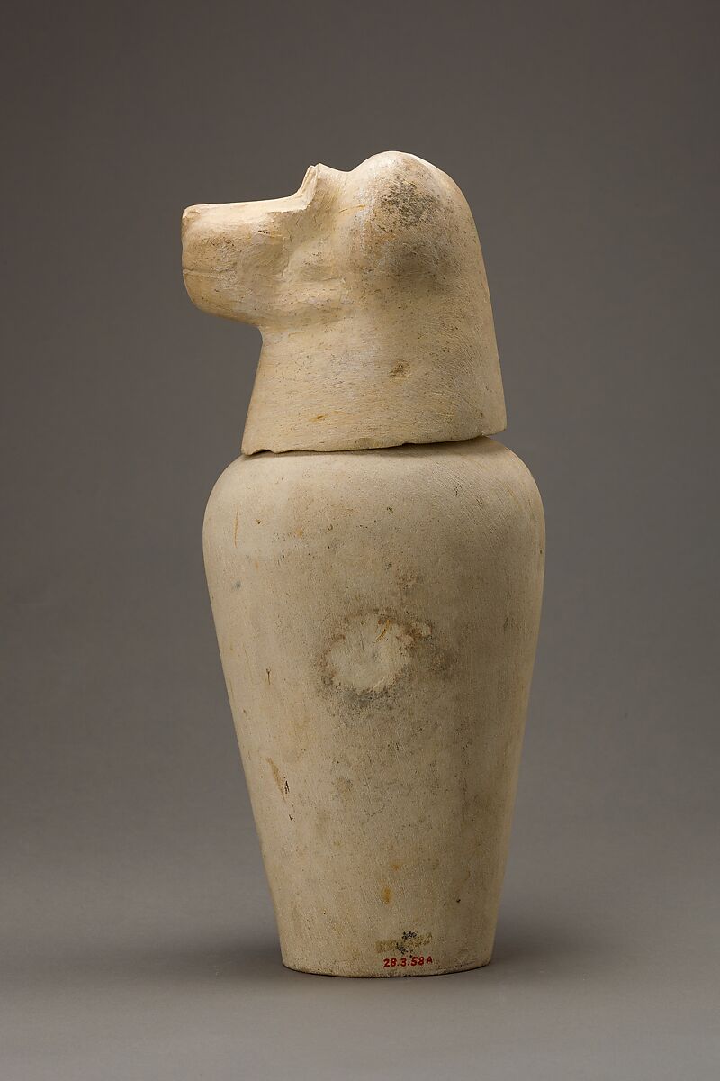 Canopic jar with baboon head, Limestone