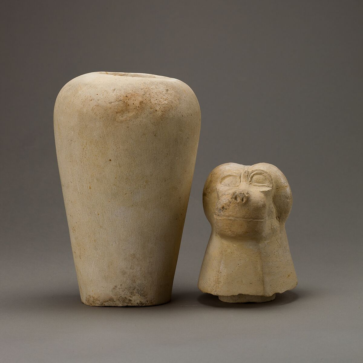Canopic jar with baboon head, Limestone
