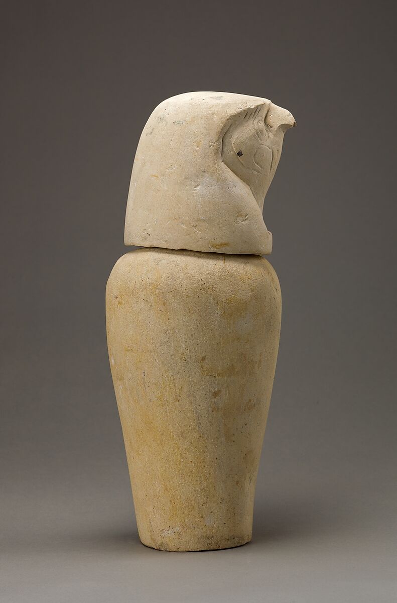 Canopic jar with falcon head, Limestone