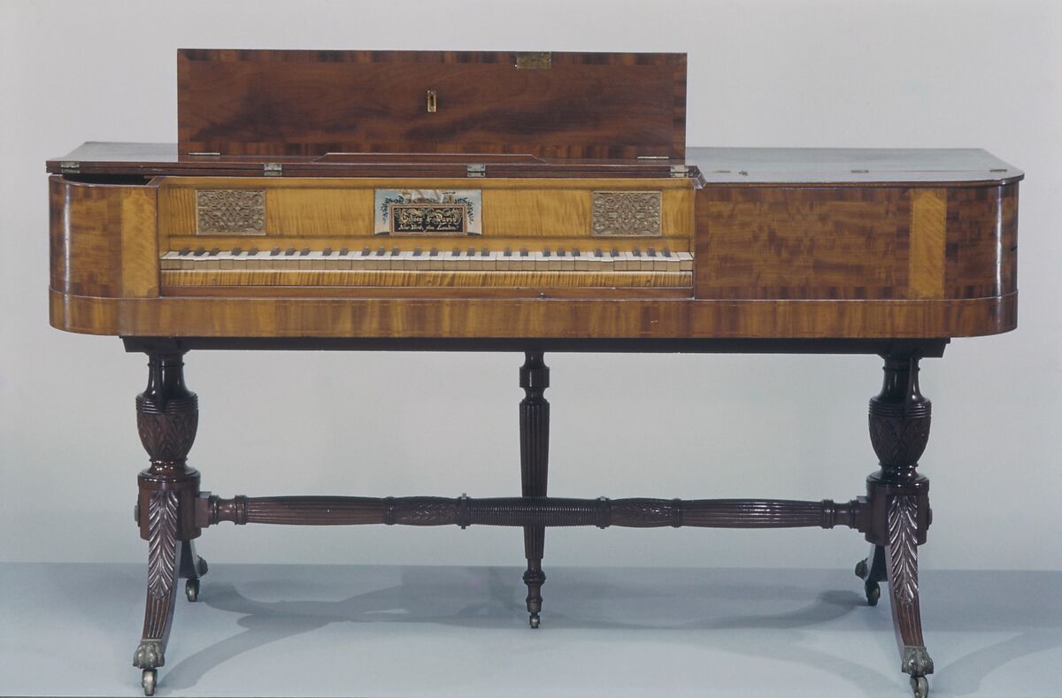 Pianoforte, Case attributed to the Workshop of Duncan Phyfe (American (born Scotland), near Lock Fannich, Ross-Shire, Scotland 1768/1770–1854 New York), Satinwood, rosewood, American 