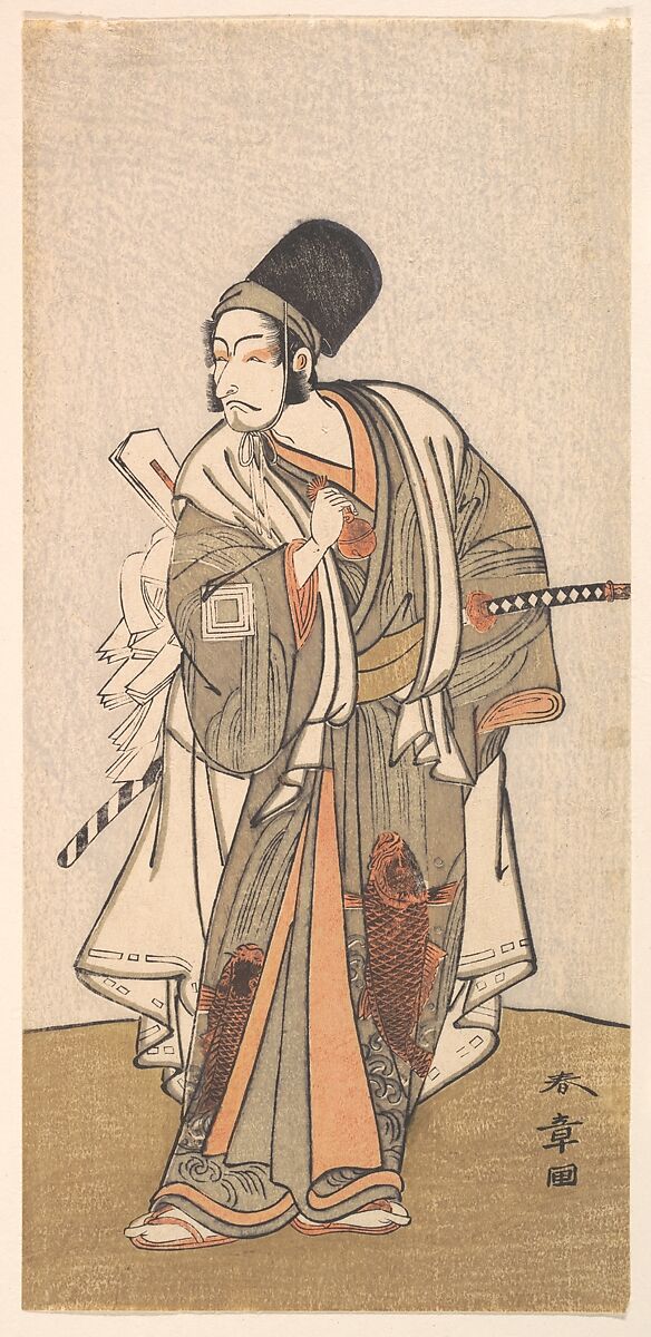 Standing figure of an actor of the Ichikawa family, probably Danjuro IV, Katsukawa Shunshō　勝川春章 (Japanese, 1726–1792), Woodblock print (nishiki-e); ink and color on paper, Japan 