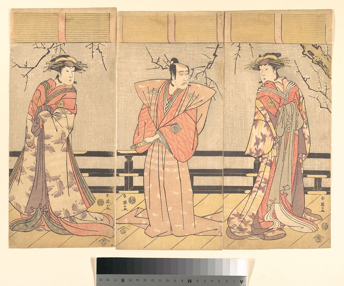 Print, Katsukawa Shun&#39;ei 勝川春英 (Japanese, 1762–1819), Triptych of woodblock prints; ink and color on paper, Japan 