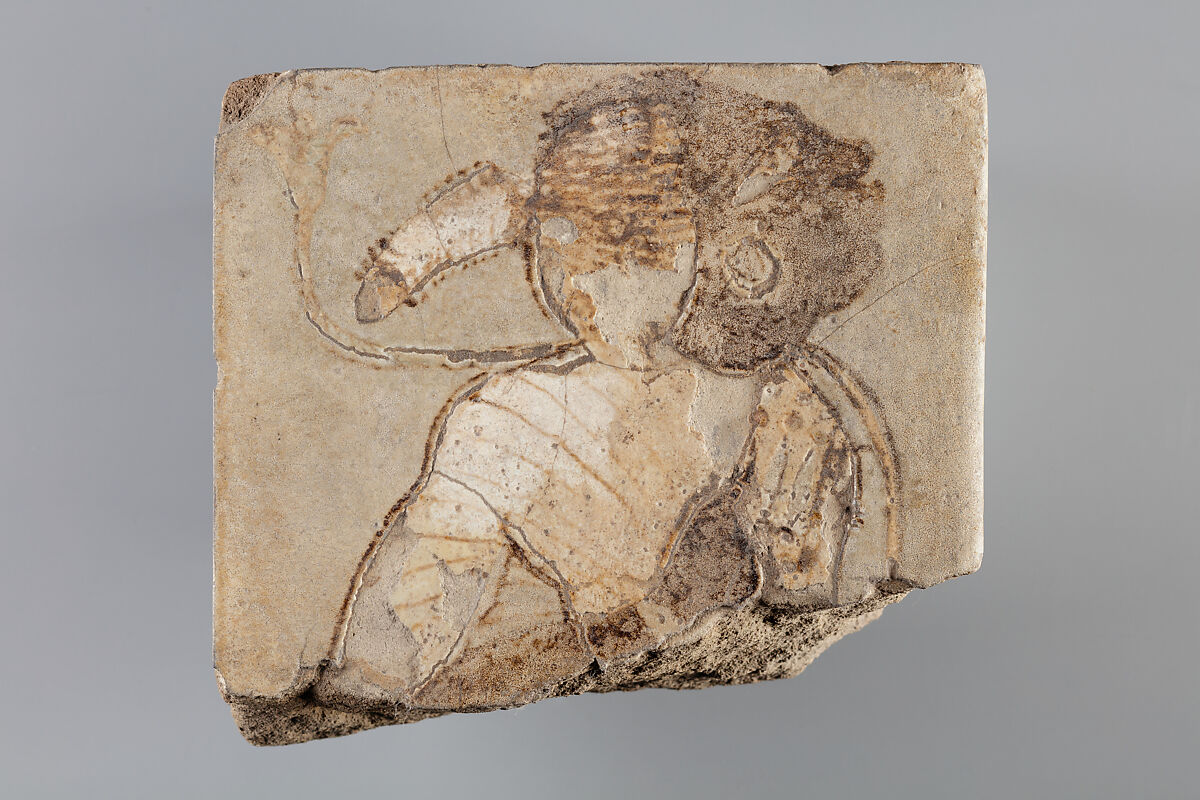 Tile with a bound Nubian from the the side of a dais, Faience 