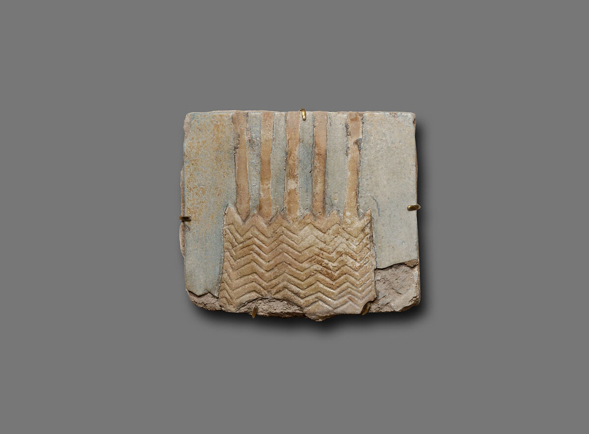 Tile with five stems of a papyrus plant, Faience 