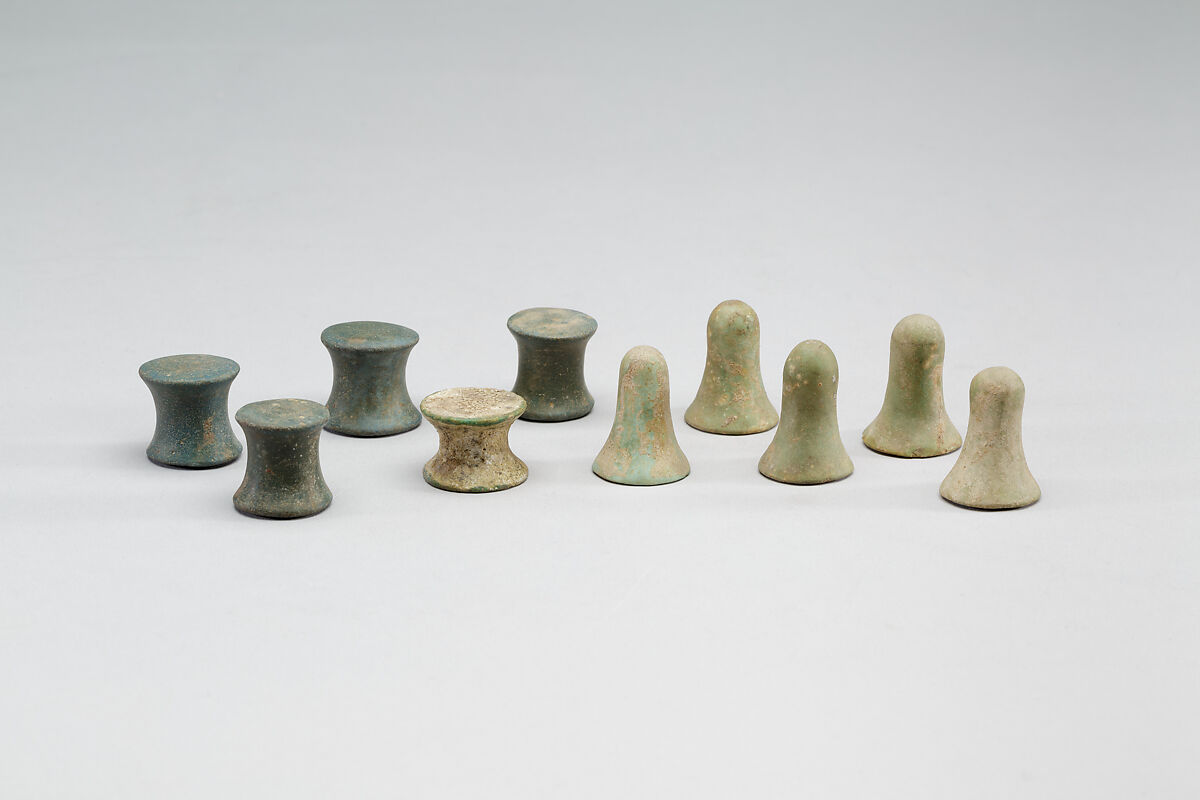 Spool-Shaped Game Pieces from Neferkhawet's Tomb, Faience