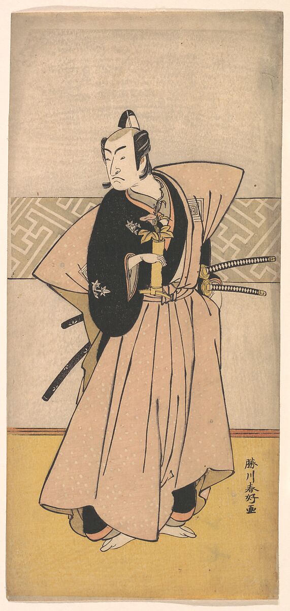 The Actor Ichikawa Omezo as a Samurai with Two Swords, Katsukawa Shunkō (Japanese, 1743–1812), Woodblock print; ink and color on paper, Japan 