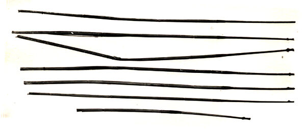 Fragment of an arrow with composite stone tip, Reed, wood, quartz, adhesive