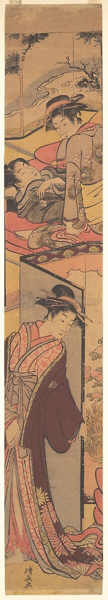 In a Pleasure House, Torii Kiyonaga (Japanese, 1752–1815), Woodblock print; ink and color on paper, Japan 