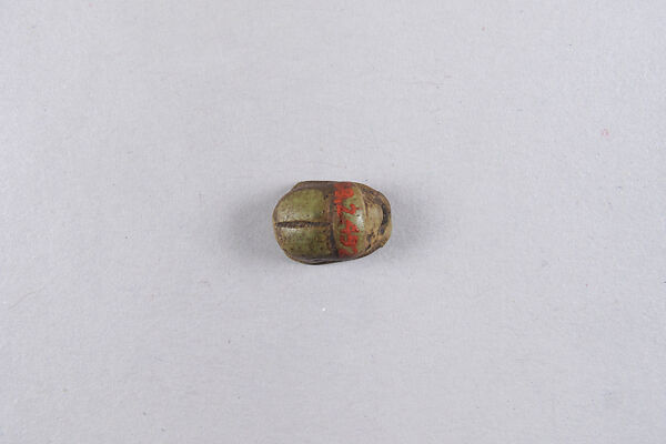 Scarab Inscribed with Hieroglyphs Referring to Deities (Amun, Re, Maat), Faience