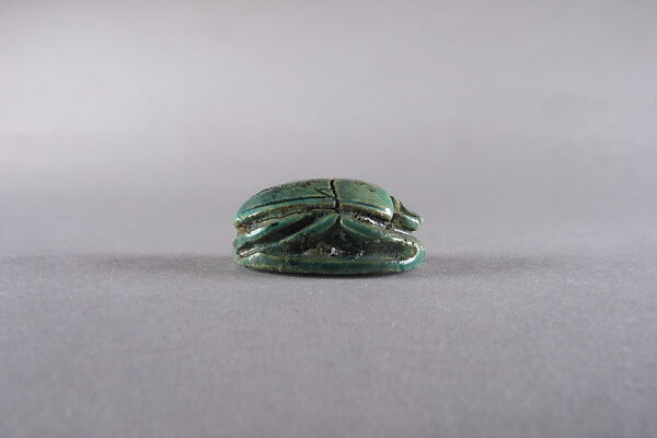 Scarab Inscribed with a Wish to Have Children, Green glazed steatite